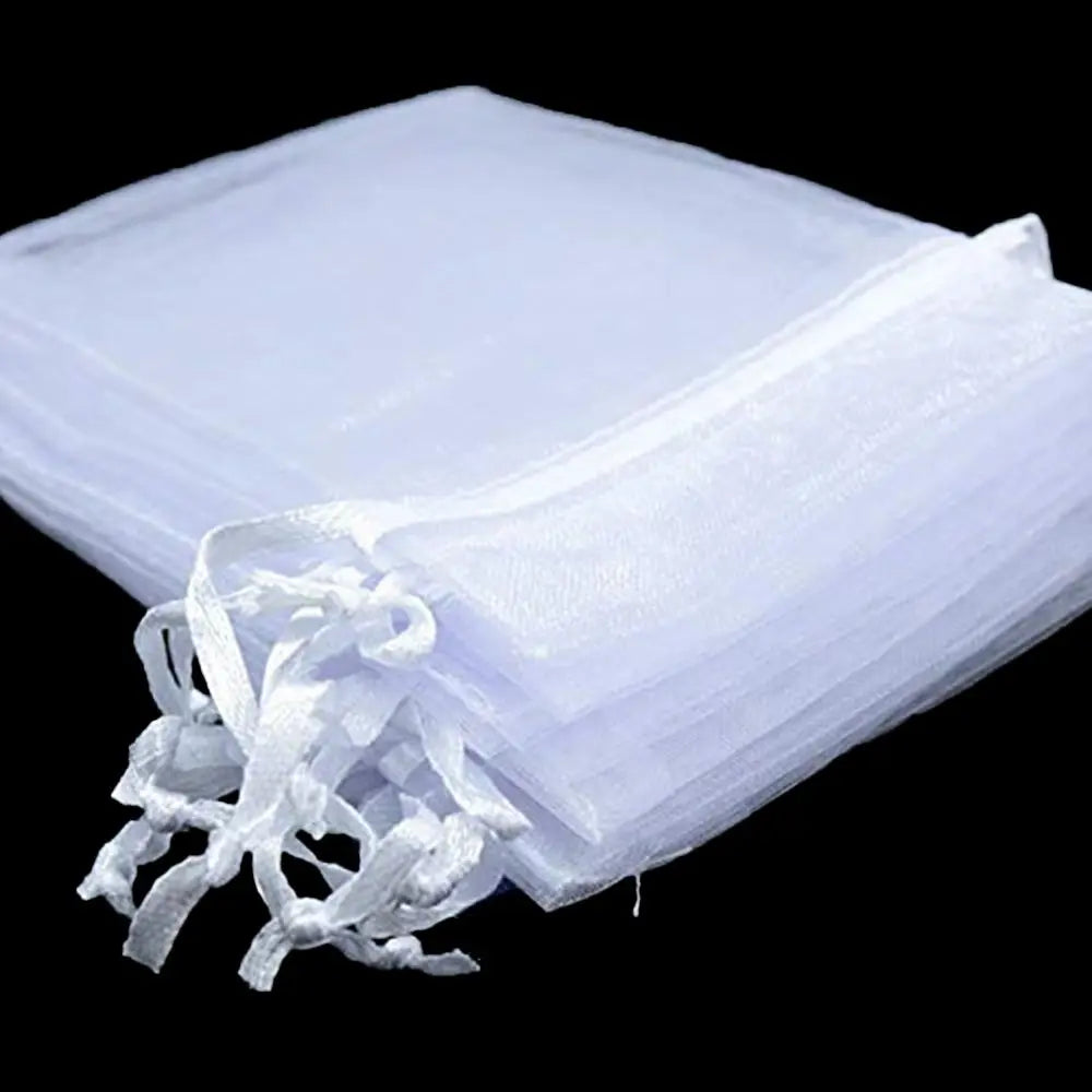 White Organza Drawstring Gift Bags 25/50 Pack – Party Pouches