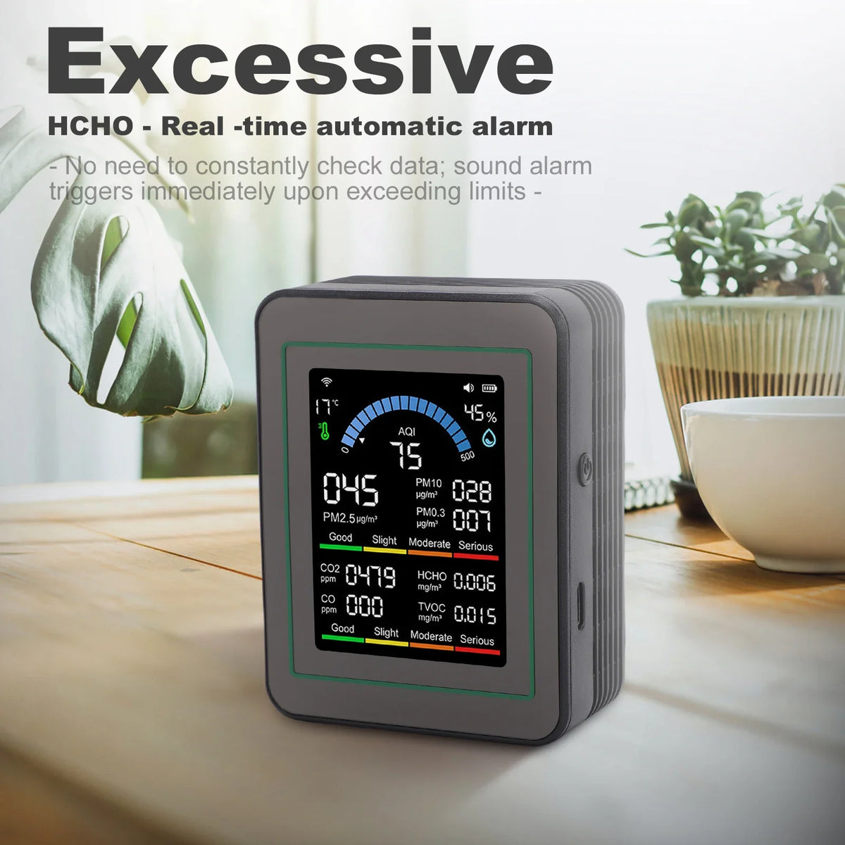 10-in-1 Indoor Air Monitor LCD Screen PM2 5 PM10 CO2 Formaldehyde