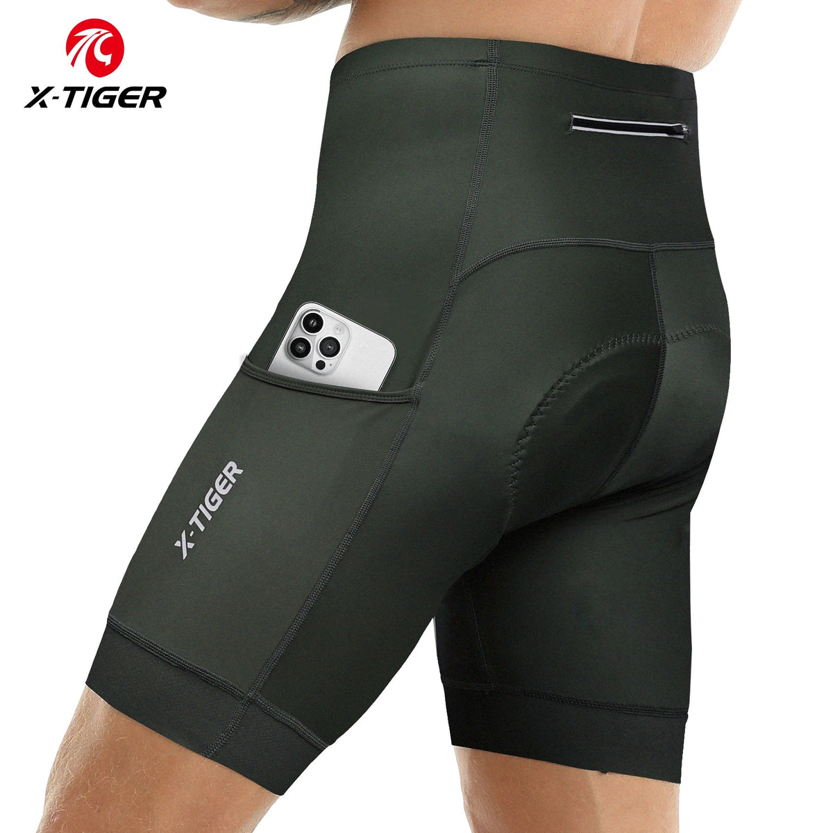 X-TIGER Men's Cycling Shorts – 5D Gel Pad & Zippered Pockets