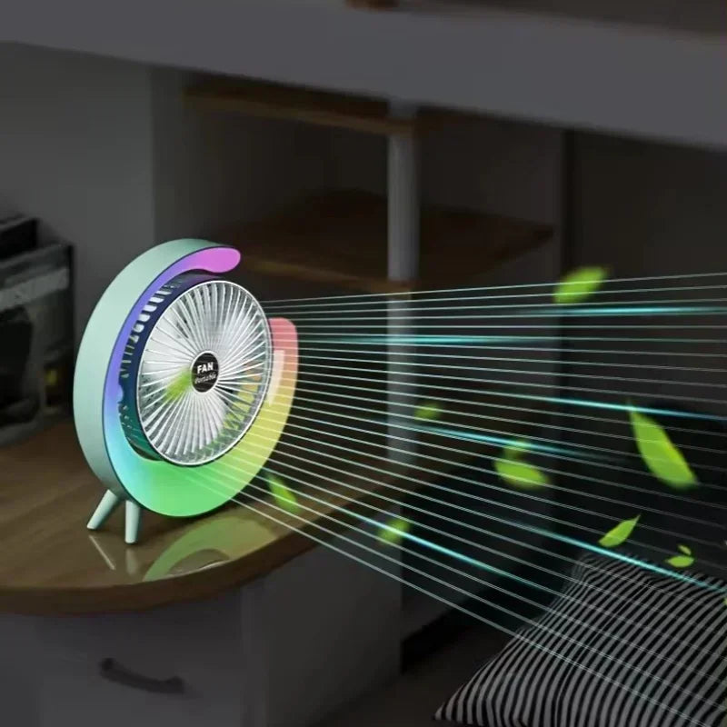 USB Rechargeable Mini Desk Fan with Color-Changing LED Lights