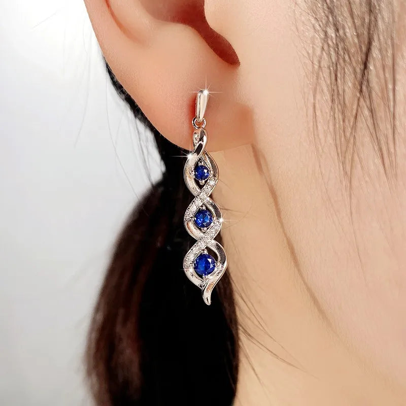 Huitan Blue Cubic Zirconia Dangle Earrings | Women's Fashion