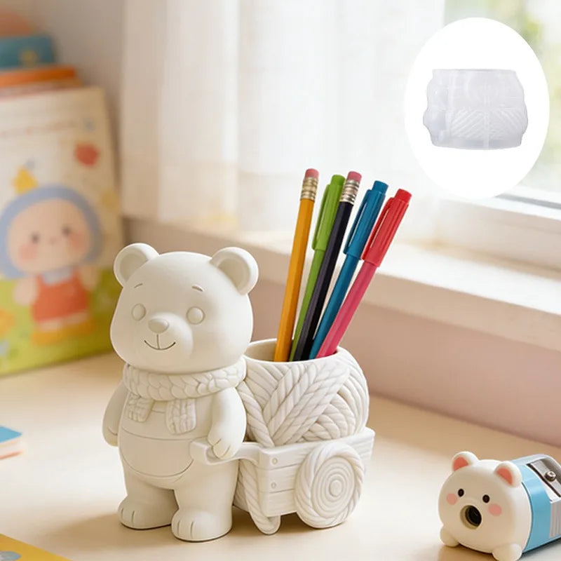 Floral Cart Bear Silicone Mold DIY Cement Plaster Gypsum Cup Resin
