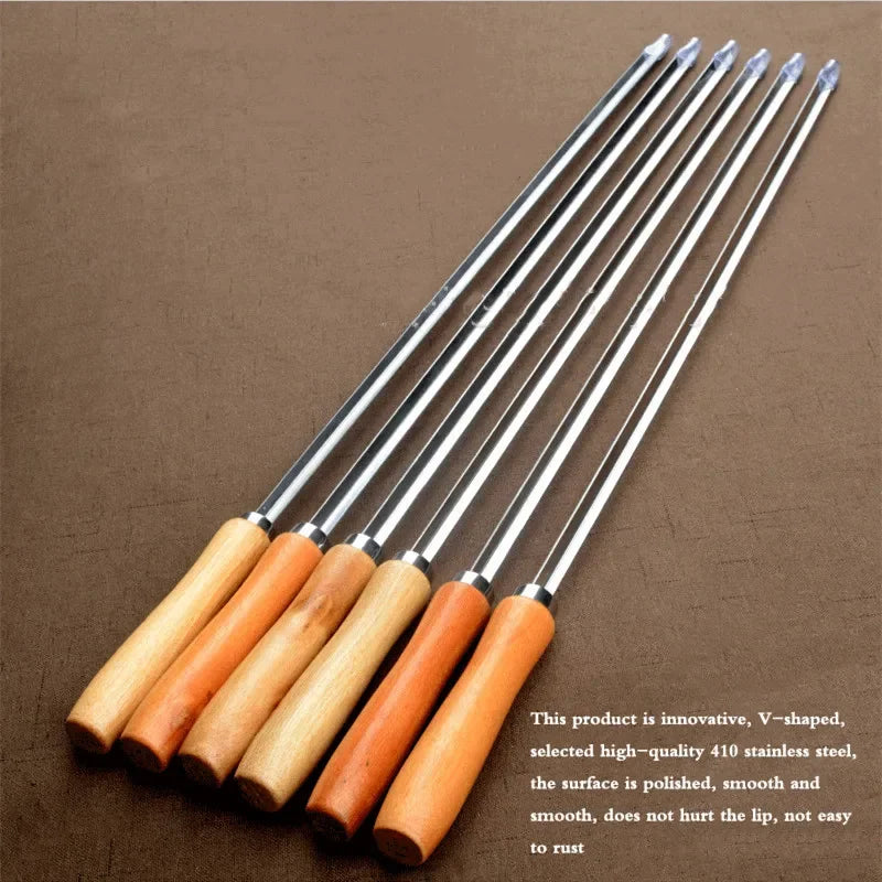 6-Pc 50cm V-Type BBQ Skewers – Stainless Steel Wood Handle