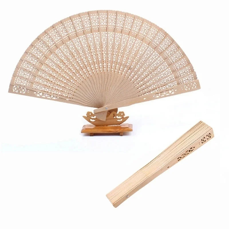 Sandalwood Folding Hand Fan 20cm – Hollow Wooden Carved Fan