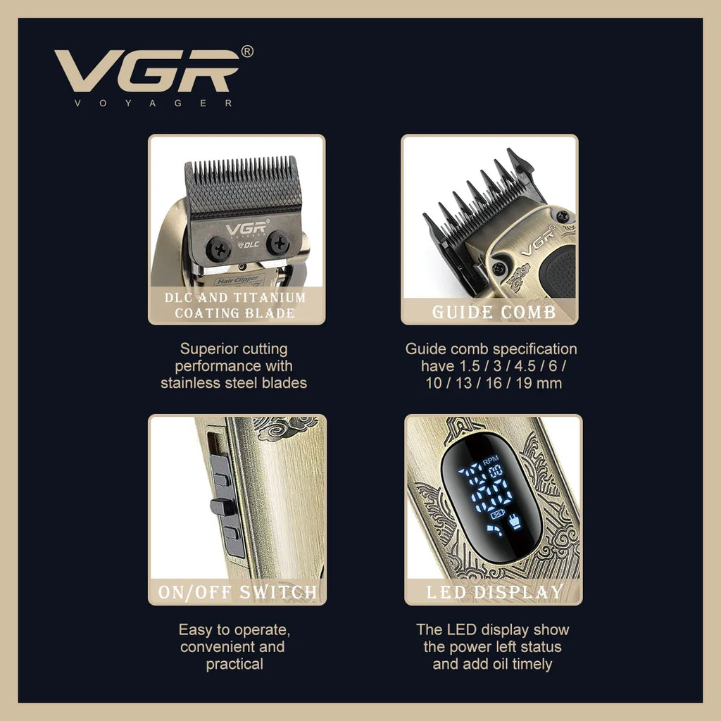 VGR V-027 Metal Hair Clipper LED Display | Men's Hair Trimmer