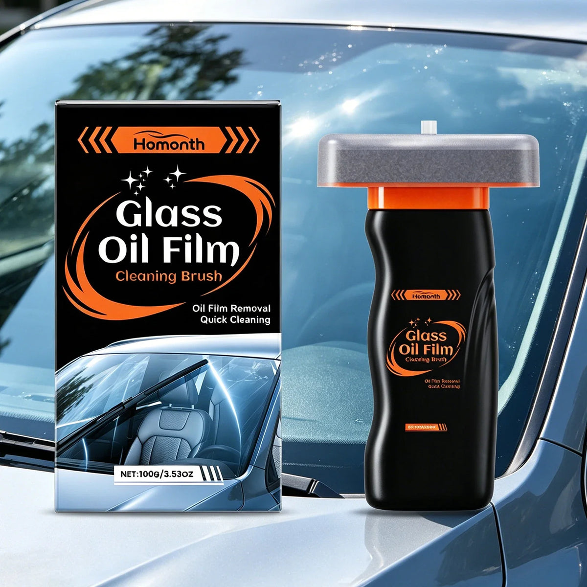 Car Glass Oil Film Remover & Anti-Fog Cleaning Brush