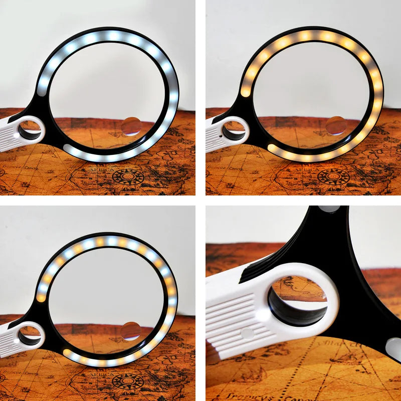 135mm LED Handheld Magnifying Glass – Tri-Color, 5–10x Zoom