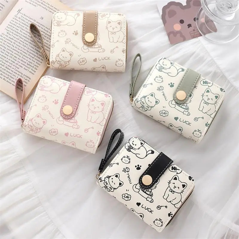 Cute Cat PU Leather Coin Purse & Folding Wallet for Women