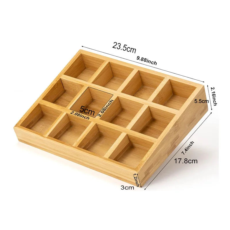 Bamboo 12-Compartment Spice Rack Desktop Condiment Organizer