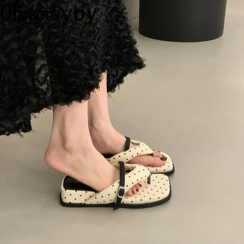 Women's Polka Dot Wedge Slippers – Thick Sole Clip Toe Slides