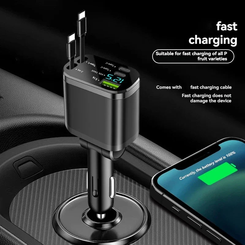 Elough 5-in-1 Retractable Car Charger – 30W Fast Charging