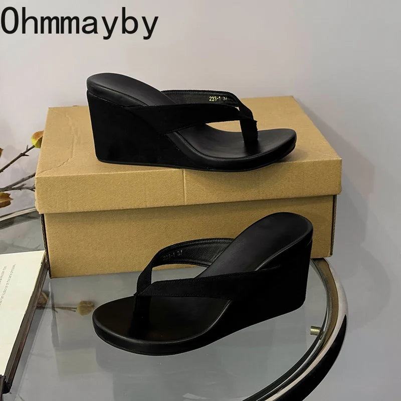 Women's Wedge Clip Toe Slides – Thick Platform Summer Slippers