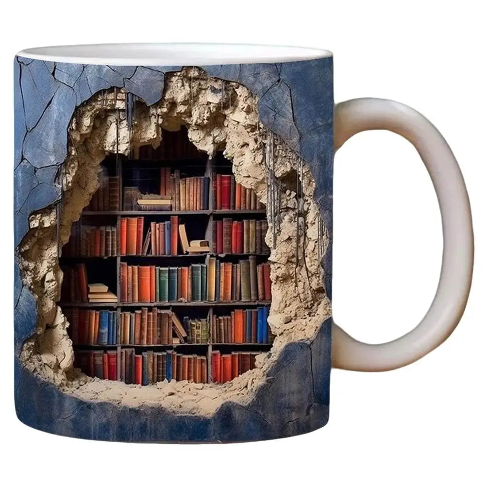 3D Bookshelf Ceramic Coffee Mug 11oz – Book Lover Gift