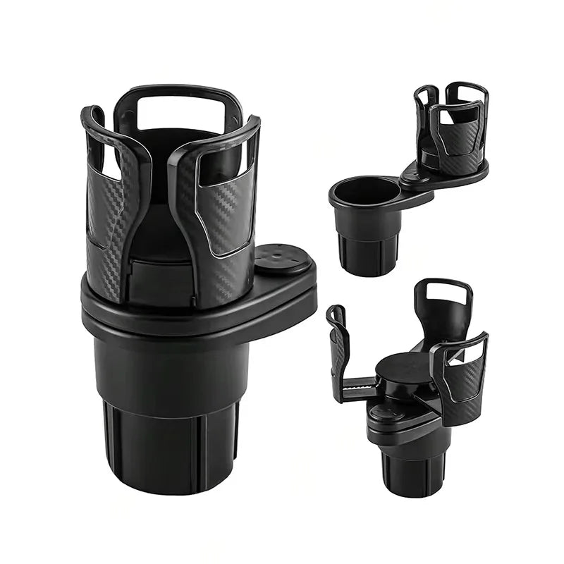 Dual Layer Car Cup Holder | 360° Rotating Beverage & Phone Organizer