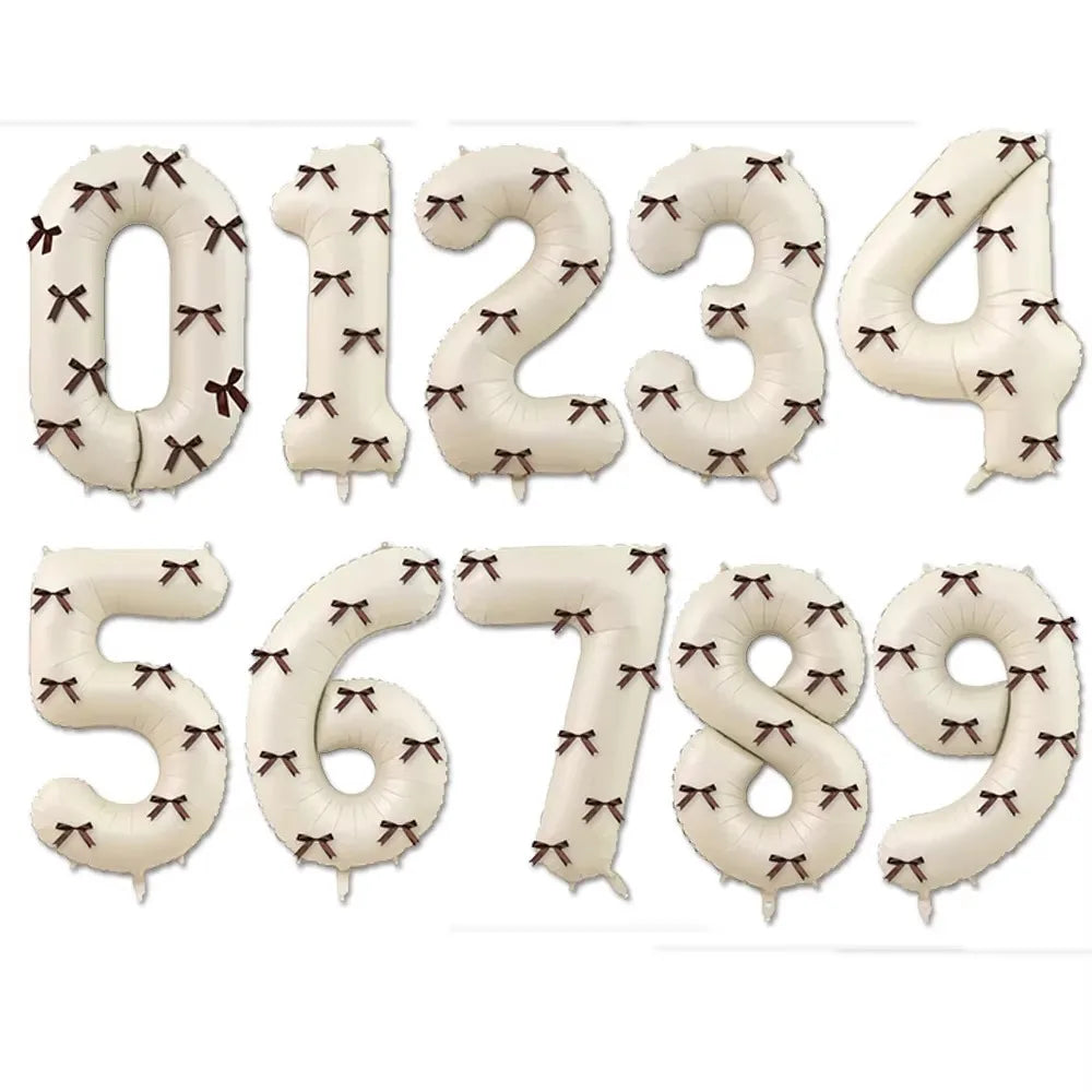 Vintage 0-9 Years Old Balloons Bow Matte Number Aluminum Foil Milky
