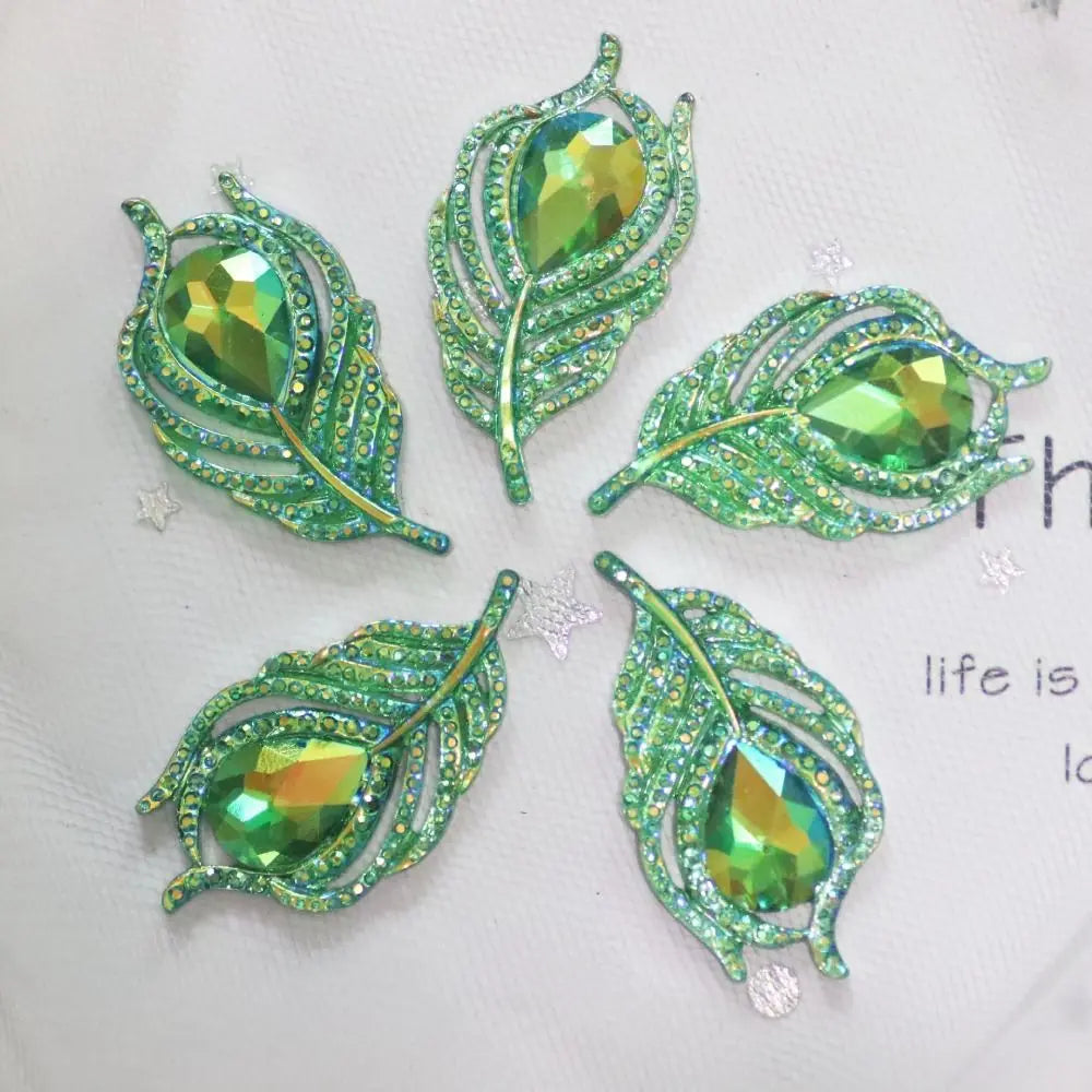 20PCS Resin Peacock Feather Leaf Rhinestones | DIY Craft Gems