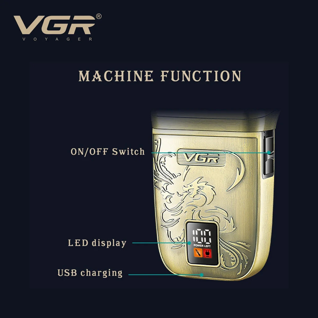 VGR V-349 Retro Metal 3-Blade Rotary Electric Shaver for Men