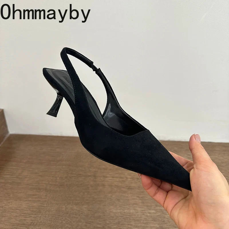 Women's Pointed Toe High Heel Slip-On Slingback Sandals