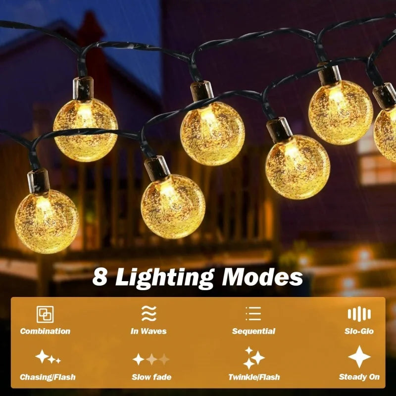 Solar String Lights Outdoor – LED Crystal Bubble Ball, 8 Modes
