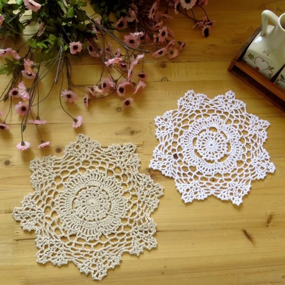 Round Hand Crocheted Doily Vintage Cup Mat Cotton Crochet Table Place