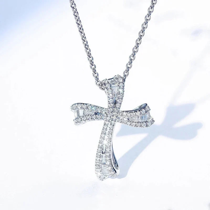 Huitan CZ Crystal Cross Pendant Necklace – Silver Women's Jewelry