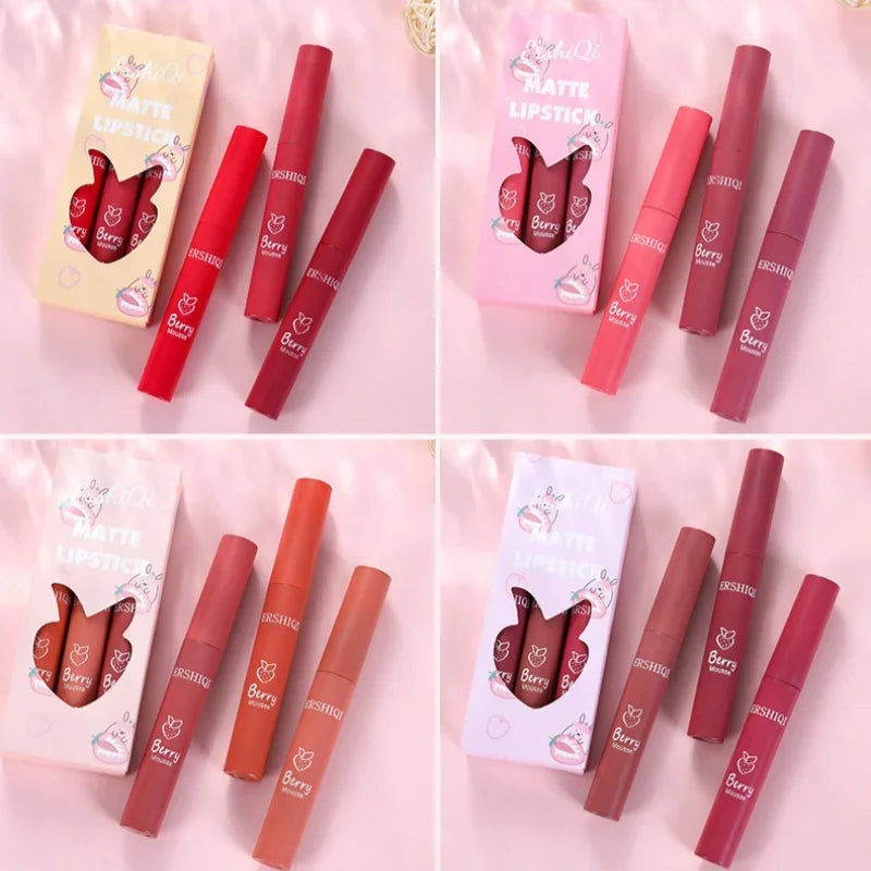 3-Piece Velvet Matte Lip Glaze Set – Waterproof Nude Lip Gloss