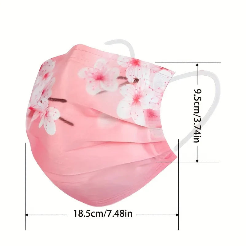 Romantic Floral Starry Sky Print Face Masks Women 3-Layer Woven