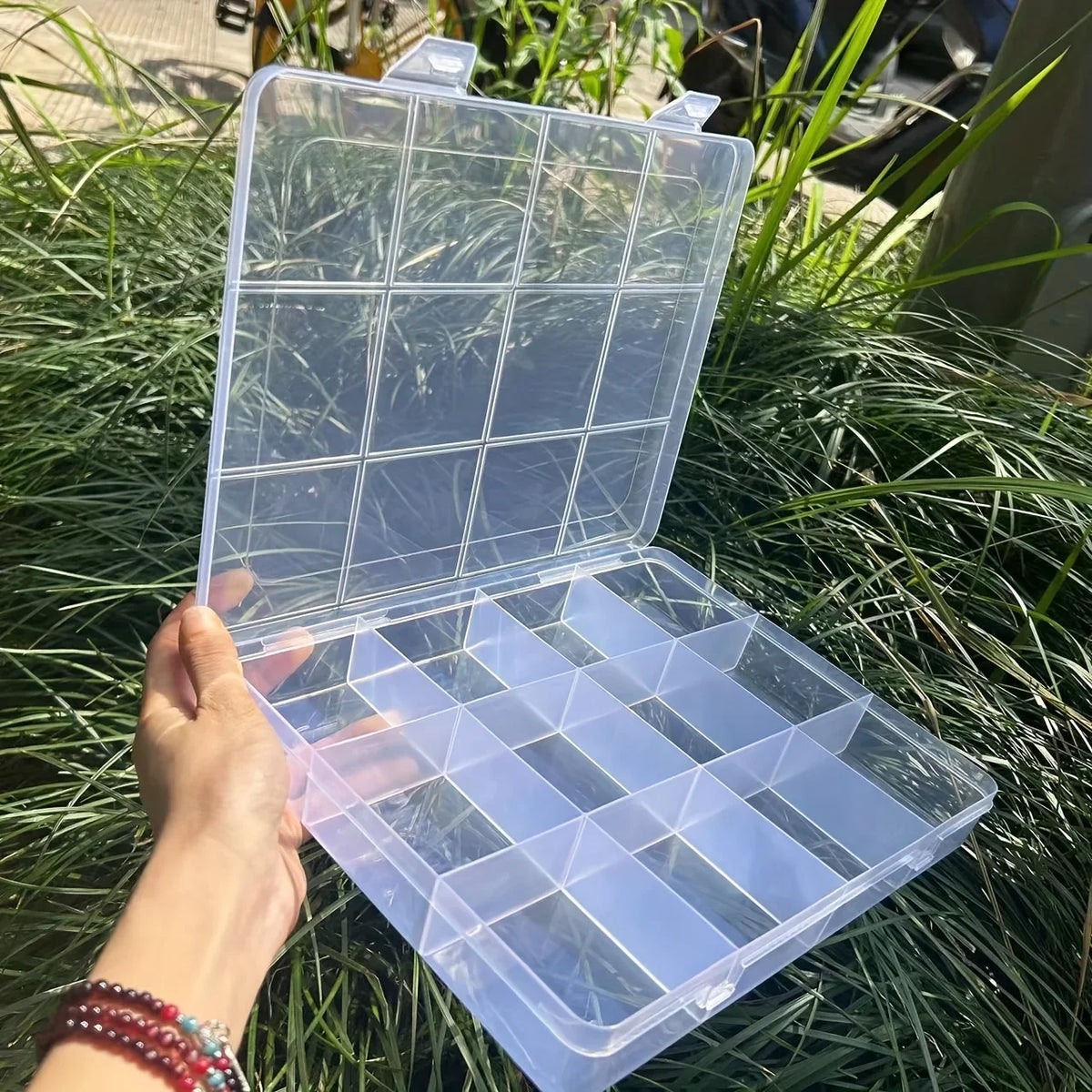 12-Compartment Transparent Storage Box with Card Slots