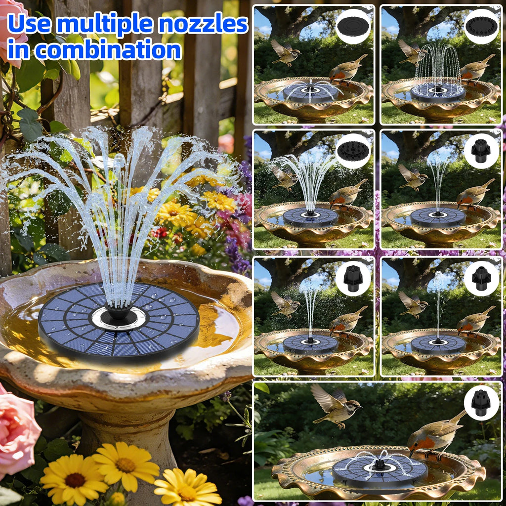 5.5W Solar Water Fountain – 8 LED Lights & 8 Nozzles, Battery