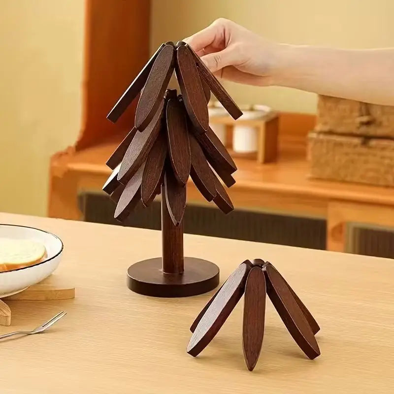 4-Piece Heat-Resistant Bamboo Tree Coasters Set | Non-Slip
