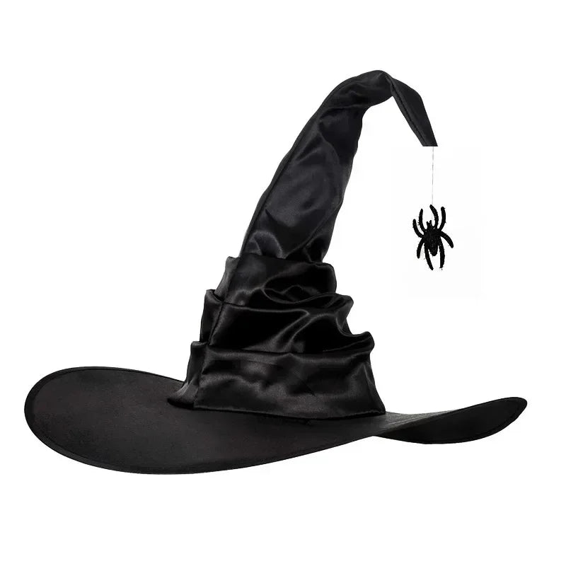 Halloween Witch Hats Black Folds Wizard Hat Women Men Masquerade