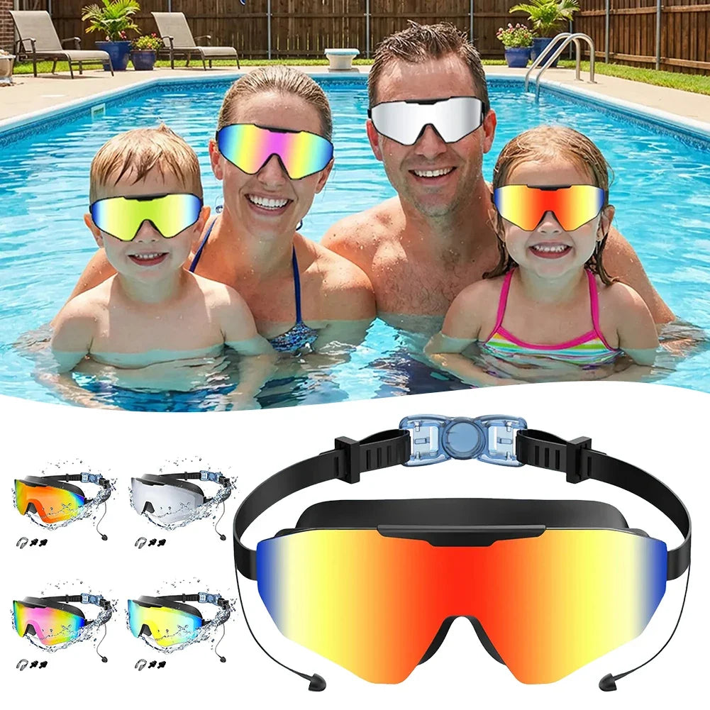 Mirrored Anti-Fog Swim Goggles | Wide View Large Frame & Earplugs