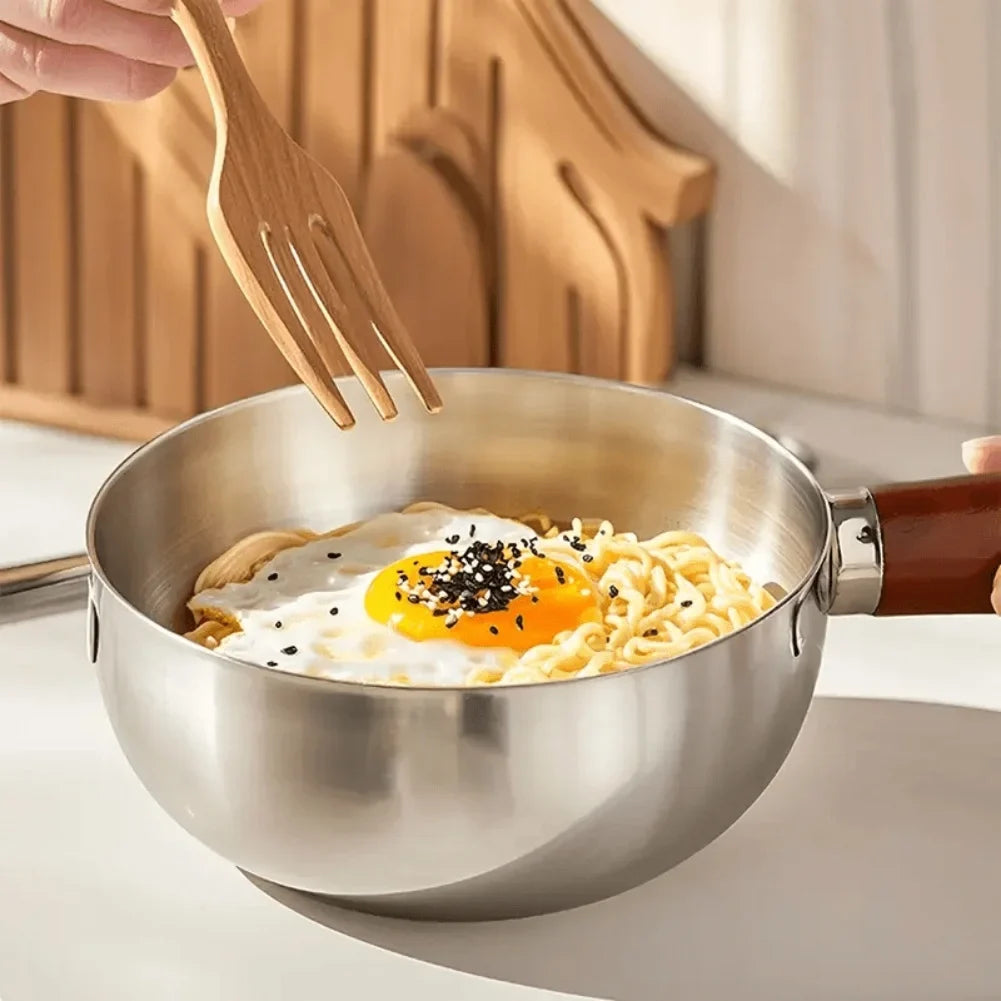 Stainless Steel Wooden Handle Frying Pan Used Melting Butter Salad