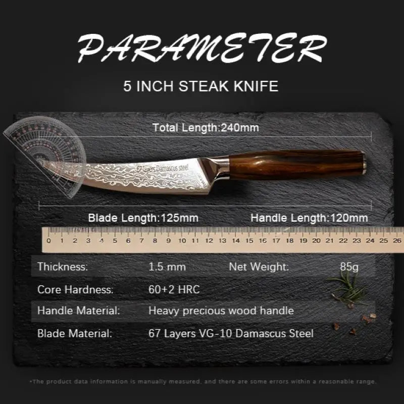 5" Damascus Steel Steak Knife – VG10 Blade & Ebony Handle