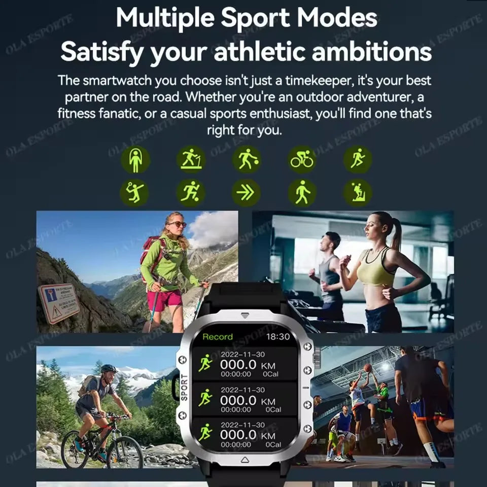 Ola Esporte Military Smartwatch – GPS, Heart Rate & Waterproof