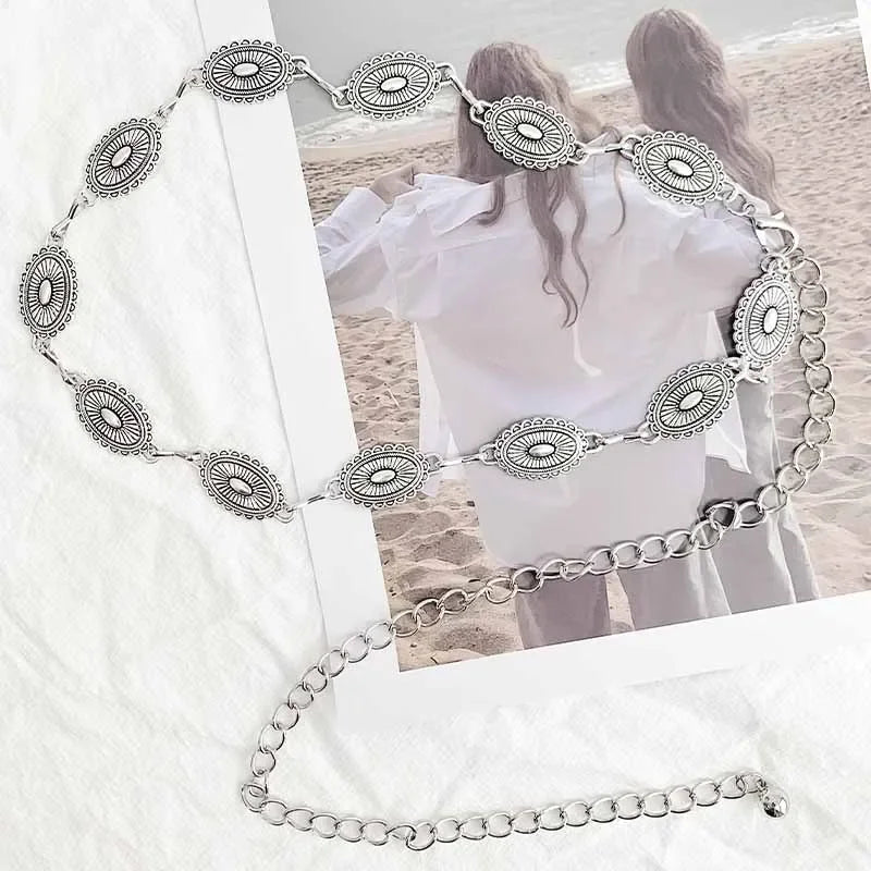 Women's Western Metal Chain Belt – Cowgirl Style for Dresses & Jeans
