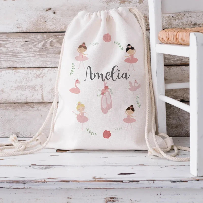 Personalized Ballet Drawstring Backpack | Custom Gift Bag for Girls