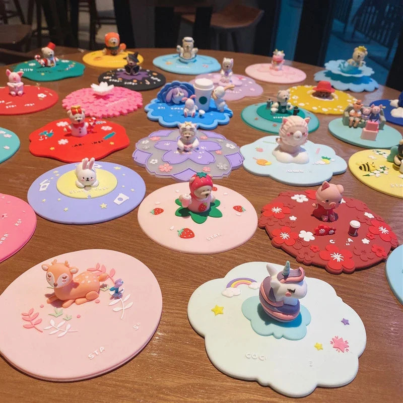 Food-Grade Silicone Cup Cover | Cute Cartoon Dustproof Lid