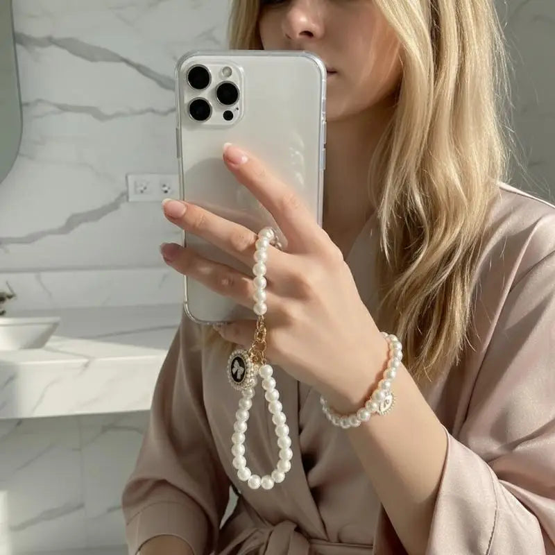 Pearl Flower Keychain Charm – Beaded Bag & Phone Pendant