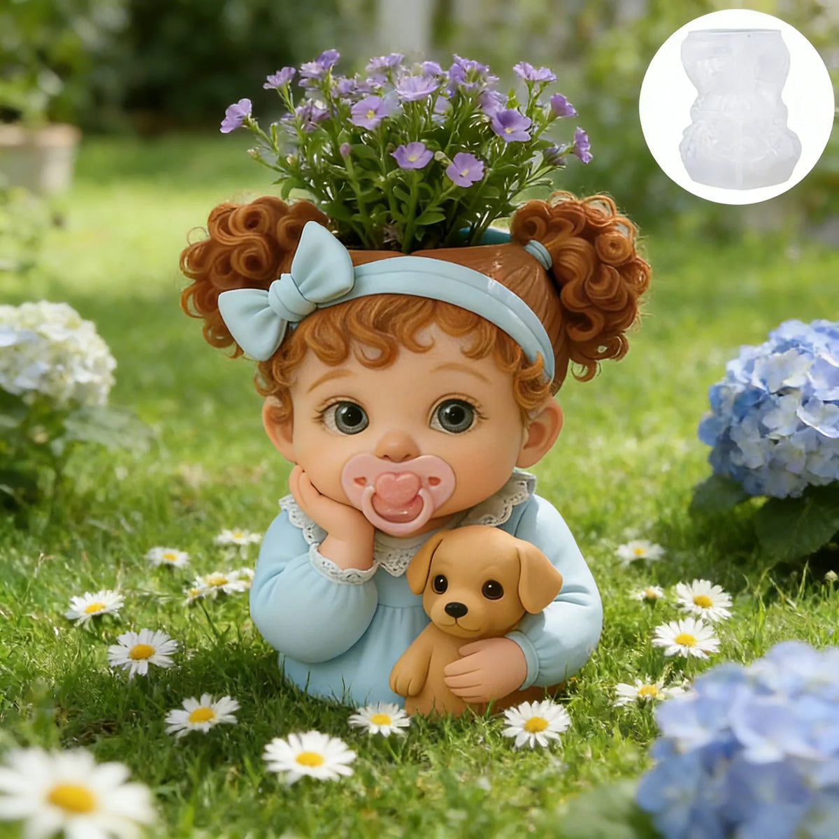 3D Cute Baby Dog Silicone Mold DIY Resin Vase Gypsum Pot Candle