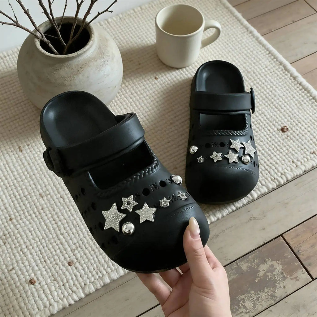 Women's Rhinestone Star EVA Clogs – Closed Toe Summer Sandals