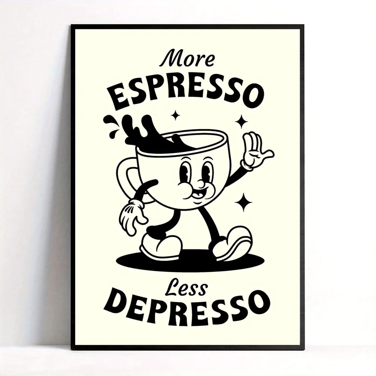 "More Espresso Less Depresso" Funny Coffee Canvas Wall Art