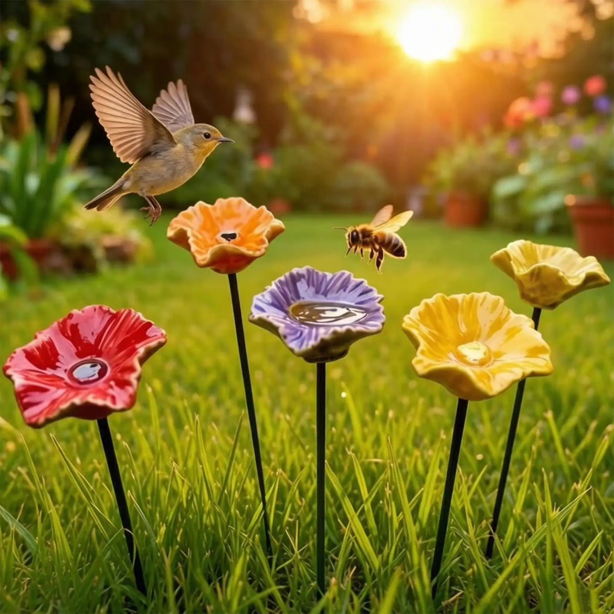 Bee Watering Station 4-Piece Flower Pollinator Drinking Bowl