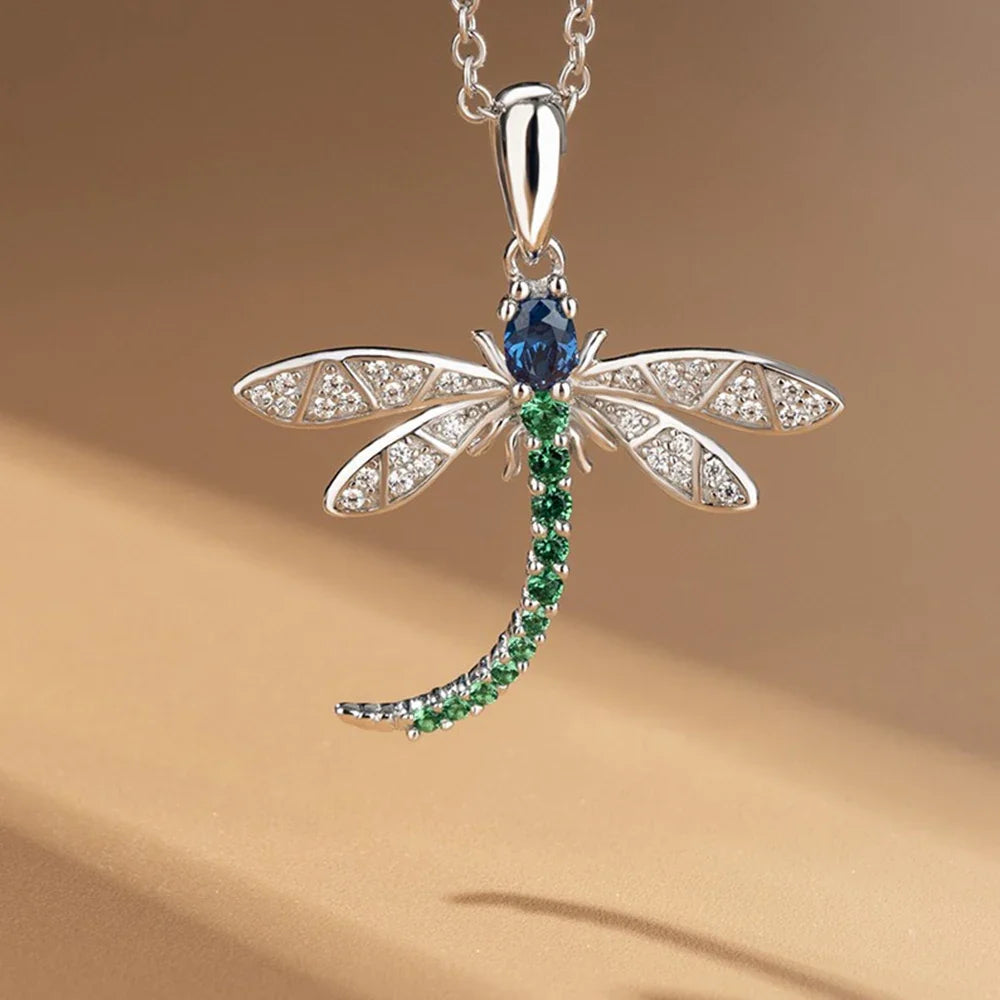 Huitan Colorful Dragonfly Pendant Necklace – CZ Stone Women