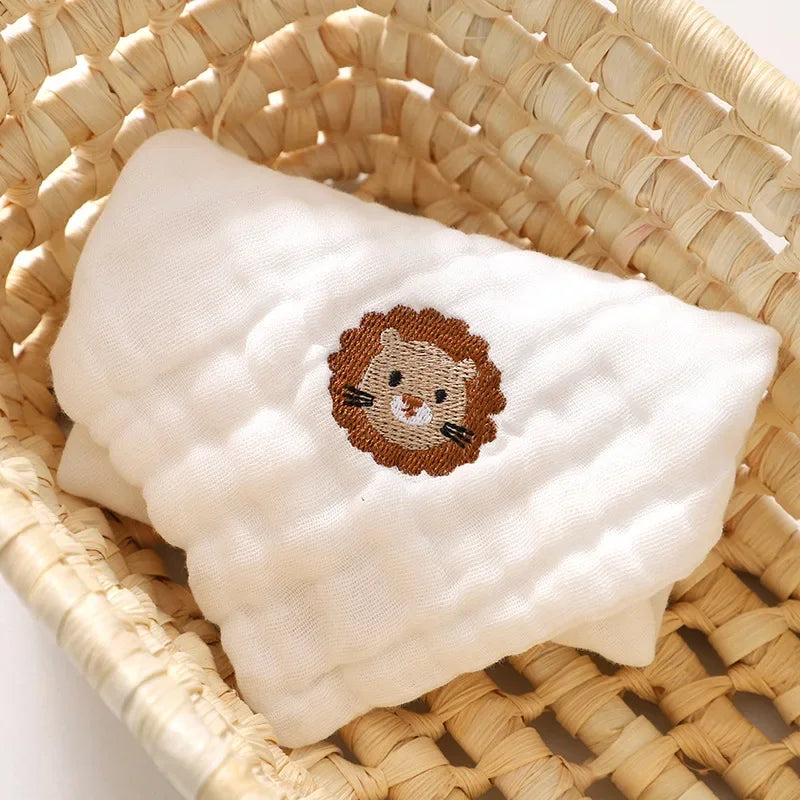 6-Layer Cotton Baby Burp Cloths | Soft Embroidery Washcloth Bib
