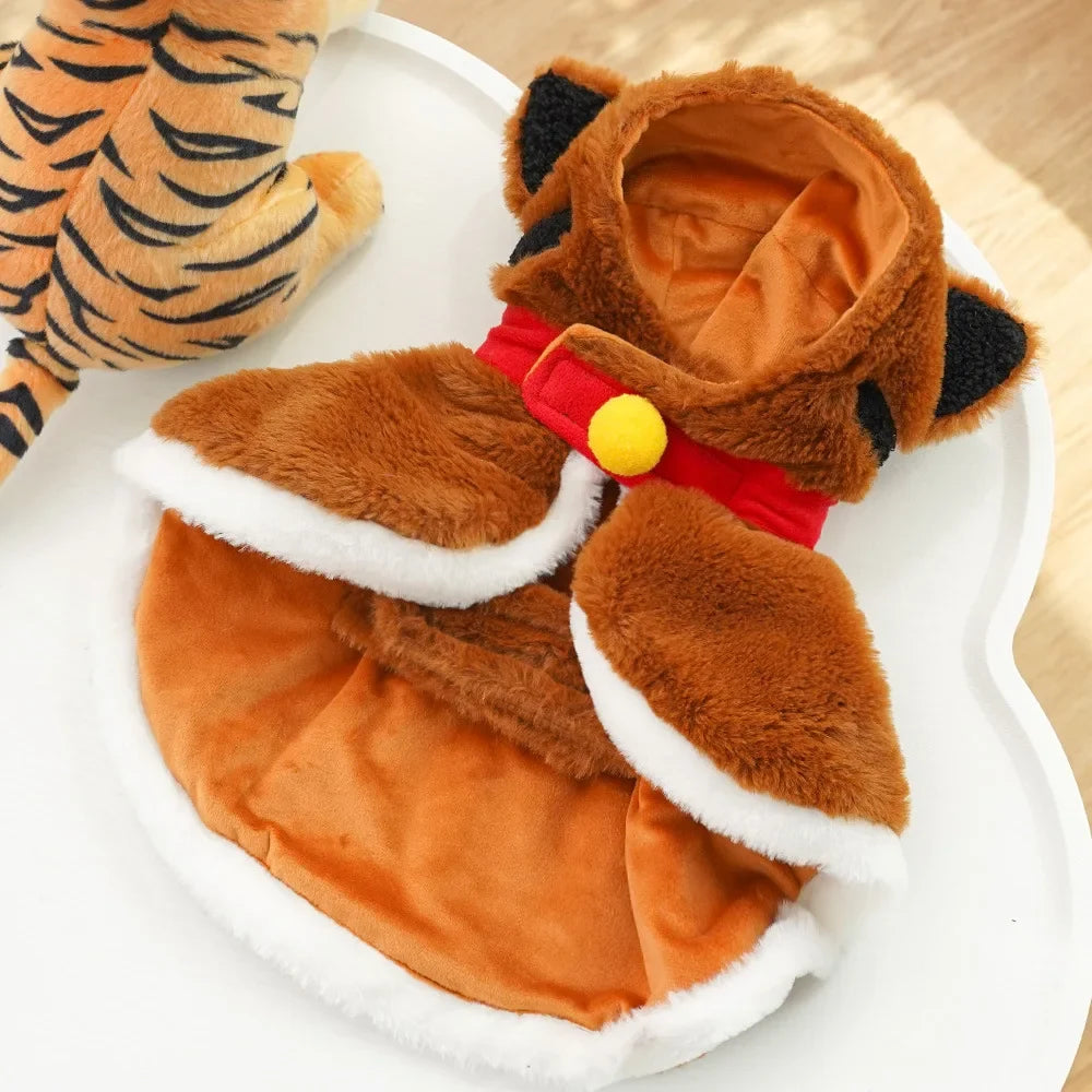Pet Dog Cape Cat Tiger Winter Warmth Thickened Small Plush Supplies