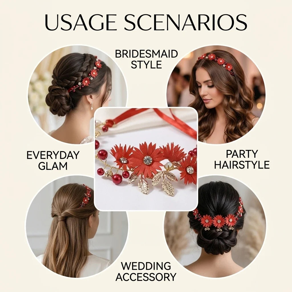 Red Crystal Twist-Bead Hairband Set of 3 | Wedding & Party