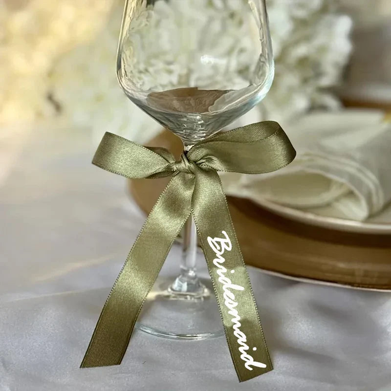 5-Pack Bride Bridesmaid Ribbon Champagne Glass Tags | Wedding