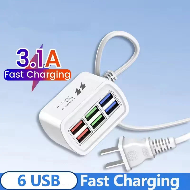 6-Port USB Fast Charging Power Strip Desktop Station EU/US