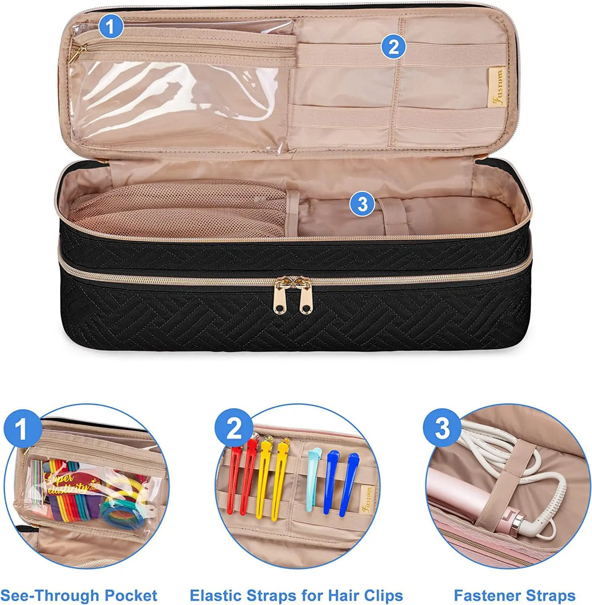 Double-layer Travel All-in-one Hair Dryer Storage Bag Curling Wand